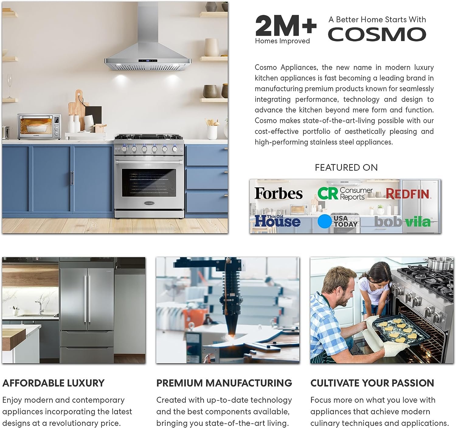 COSMO QB90 36 in. Under Cabinet Range Hood with Push Button Controls, Permanent Filters, LED Lights, Convertible from Ducted to Ductless (Kit Not Included) in Stainless Steel, 36 inches COSMO QB90 36 in. Under Cabinet Range Hood with Push Button Controls, Permanent Filters, LED Lights, Convertible from Ducted to Ductless (Kit Not Included) in Stainless Steel, 36 inches