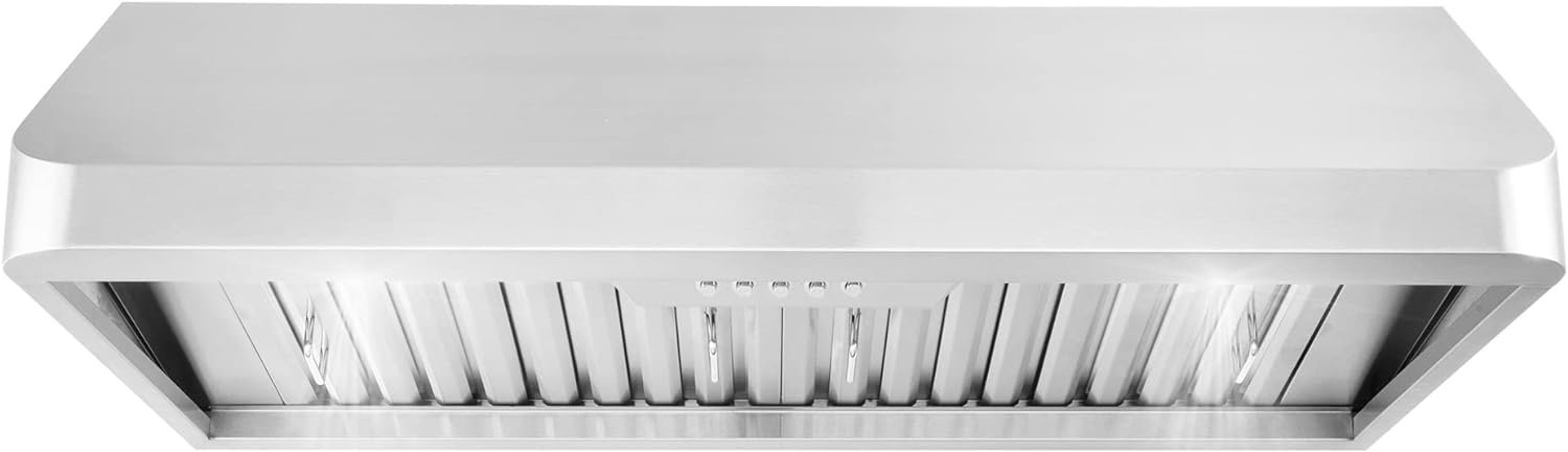 COSMO QB90 36 in. Under Cabinet Range Hood with Push Button Controls, Permanent Filters, LED Lights, Convertible from Ducted to Ductless (Kit Not Included) in Stainless Steel, 36 inches COSMO QB90 36 in. Under Cabinet Range Hood with Push Button Controls, Permanent Filters, LED Lights, Convertible from Ducted to Ductless (Kit Not Included) in Stainless Steel, 36 inches