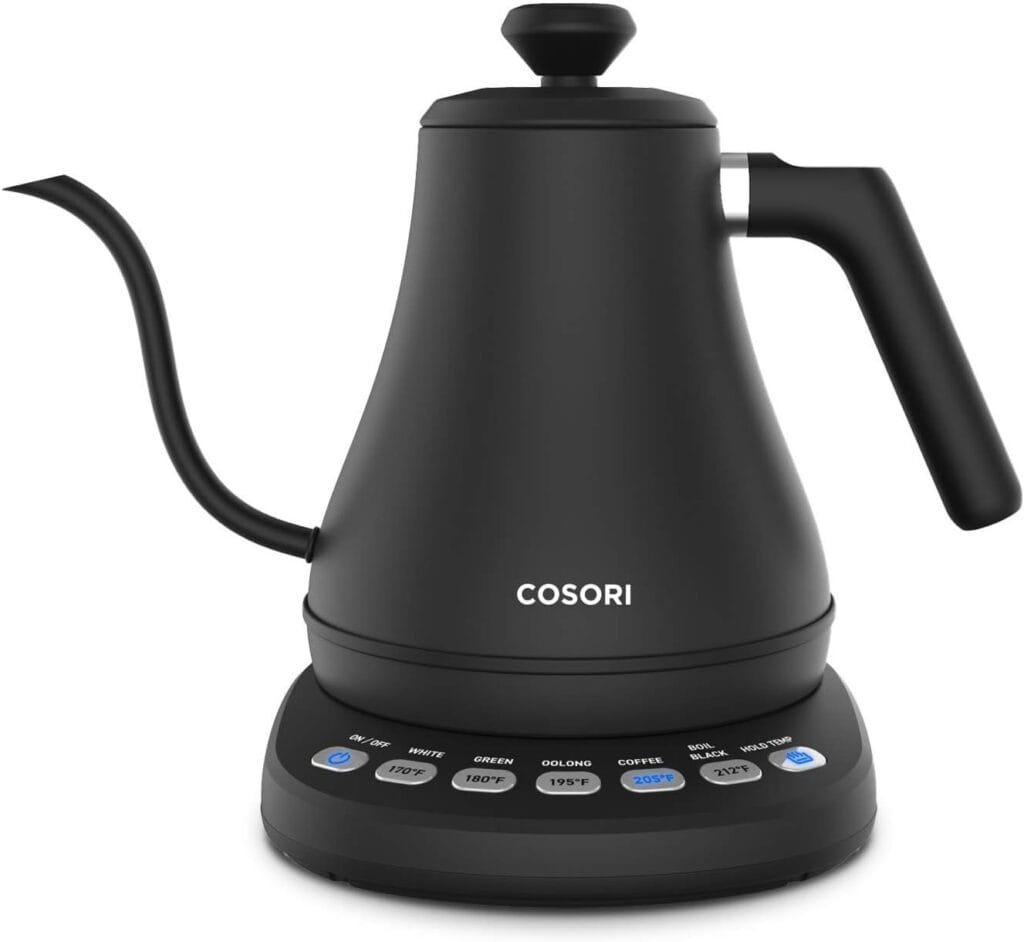 COSORI Electric Gooseneck Kettle with 5 Temperature Control Presets, Pour Over Kettle for Coffee  Tea, Hot Water Boiler, 100% Stainless Steel Inner Lid  Bottom, 1200W/0.8L