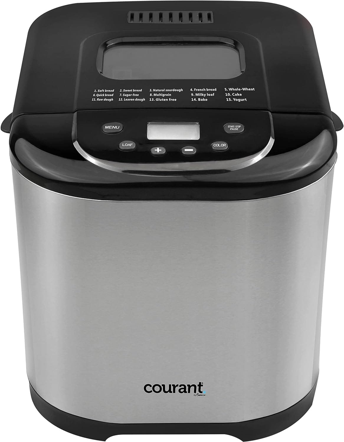 Courant Bread Maker Machine 3 Loaf sizes, Gluten-free, sugar-free, Natural Sourdough, Total 15 Pre-Programmable Cycles, Delay Timer, Easy to Use, Warm Feature - Stainless Steel Automatic Courant Bread Maker Machine 3 Loaf sizes, Gluten-free, sugar-free, Natural Sourdough, Total 15 Pre-Programmable Cycles, Delay Timer, Easy to Use, Warm Feature - Stainless Steel Automatic