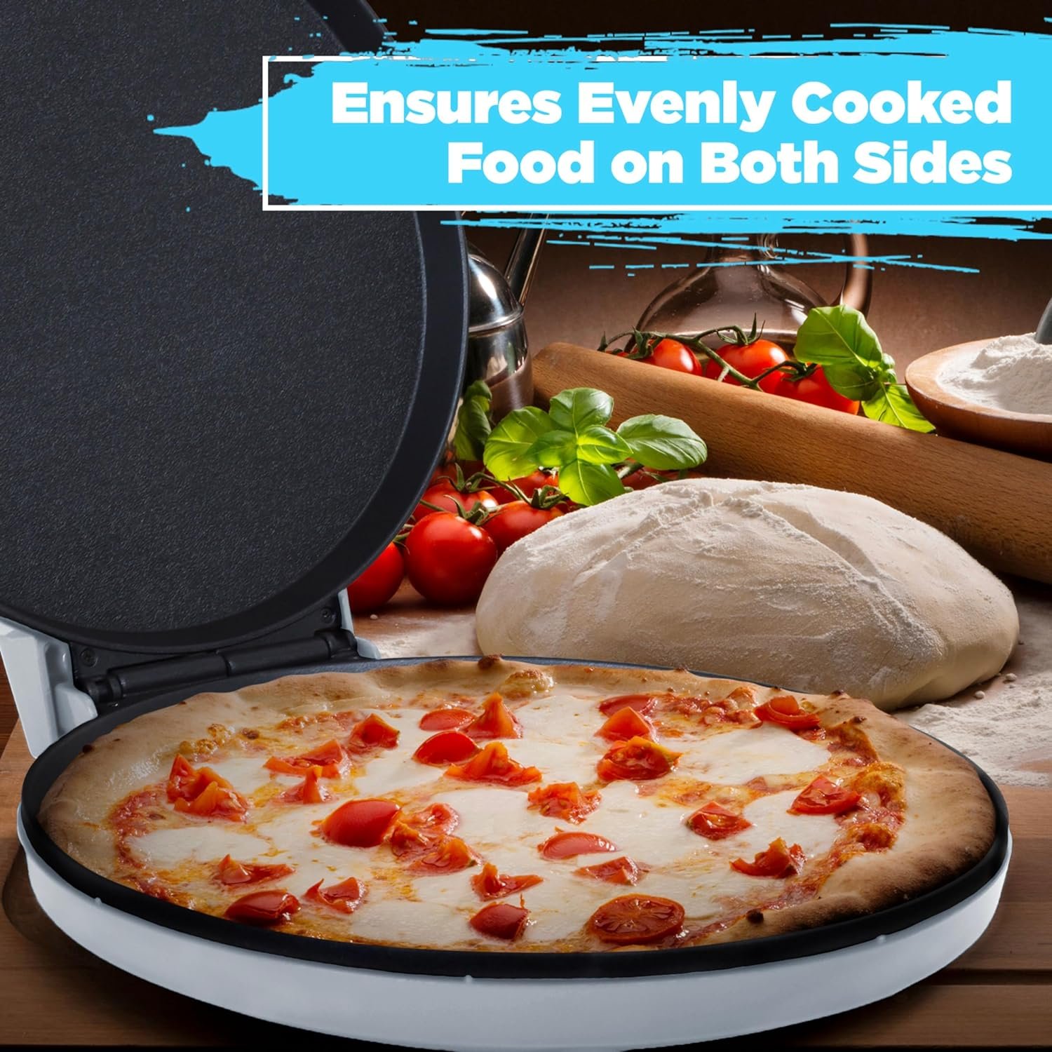 Courant Pizza Maker 12 inch Pizzas Machine, Newly improved Cool-touch Handle Non-Stick plates Pizza oven  Calzone Maker, Electric Countertop Oven for Home or School, 12” Indoor Grill/Griddle, Black