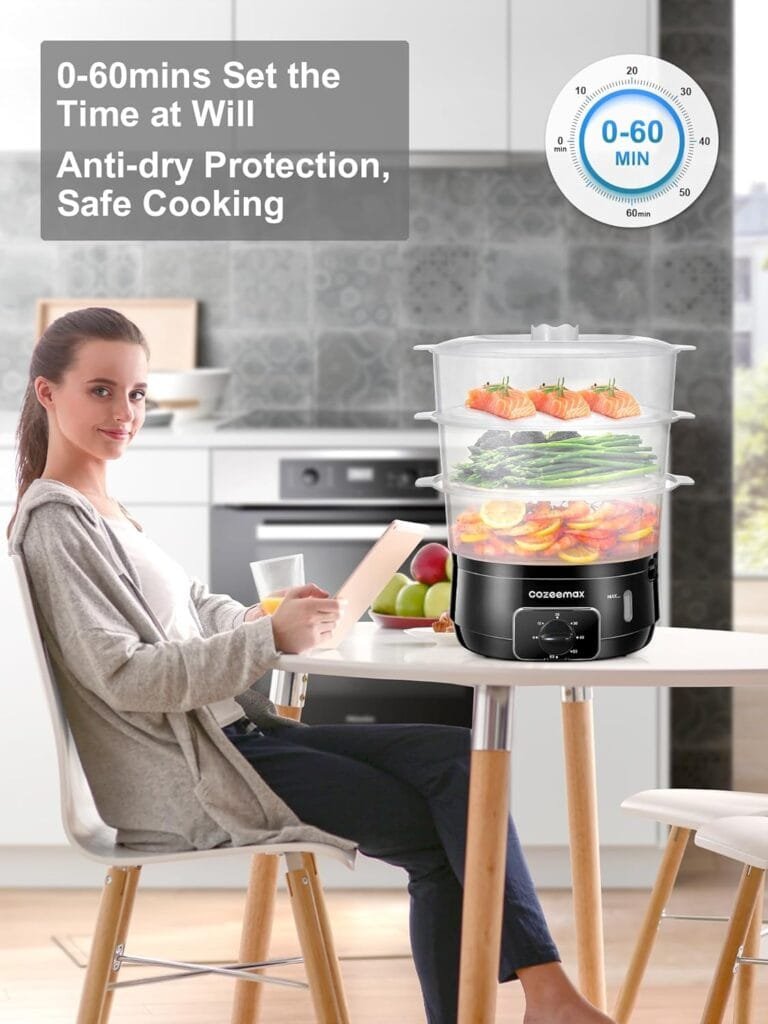 Cozeemax 3 Tier Electric Food Steamer for Cooking, 13.7QT Vegetable Steamer for Fast Simultaneous Cooking, Veggie Steamer, Food Steam Cooker, 60 Minute Timer, BPA Free Baskets, 800W(Black) Cozeemax 3 Tier Electric Food Steamer for Cooking, 13.7QT Vegetable Steamer for Fast Simultaneous Cooking, Veggie Steamer, Food Steam Cooker, 60 Minute Timer, BPA Free Baskets, 800W(Black)