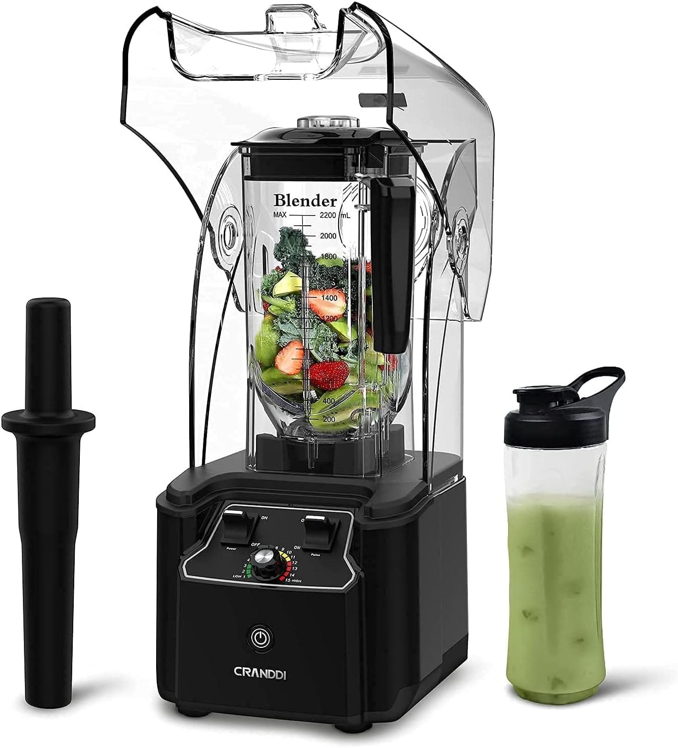 CRANDDI Commercial Quiet Blender, 2200 Watt Professional Countertop Blender with BPA-FREE 80oz Pitcher, Built-in Pulse 15-speeds Control, Smoothie Blender for Commercial and Home, K90 Black CRANDDI Commercial Quiet Blender, 2200 Watt Professional Countertop Blender with BPA-FREE 80oz Pitcher, Built-in Pulse 15-speeds Control, Smoothie Blender for Commercial and Home, K90 Black