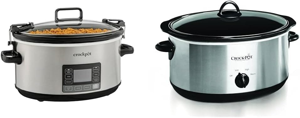 Crock-Pot 7 Quart Portable Programmable Slow Cooker with Timer and Locking Lid, Stainless Steel Crock-Pot 7 Quart Portable Programmable Slow Cooker with Timer and Locking Lid, Stainless Steel