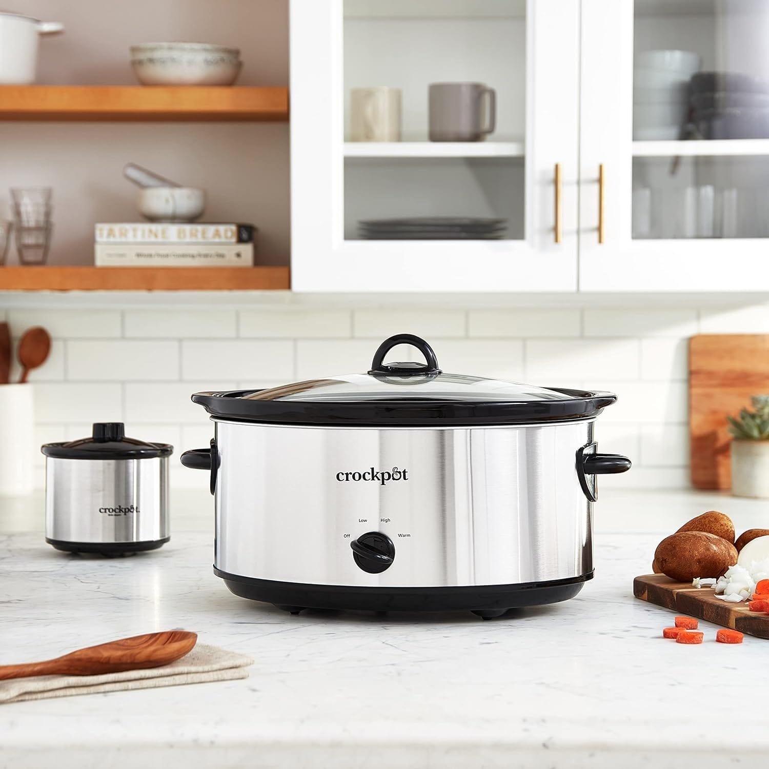 Crock-Pot Large 8 Quart Slow Cooker with Small Mini 16 Ounce Portable Food Warmer, Kitchen Appliance Bundles, Stainless Steel