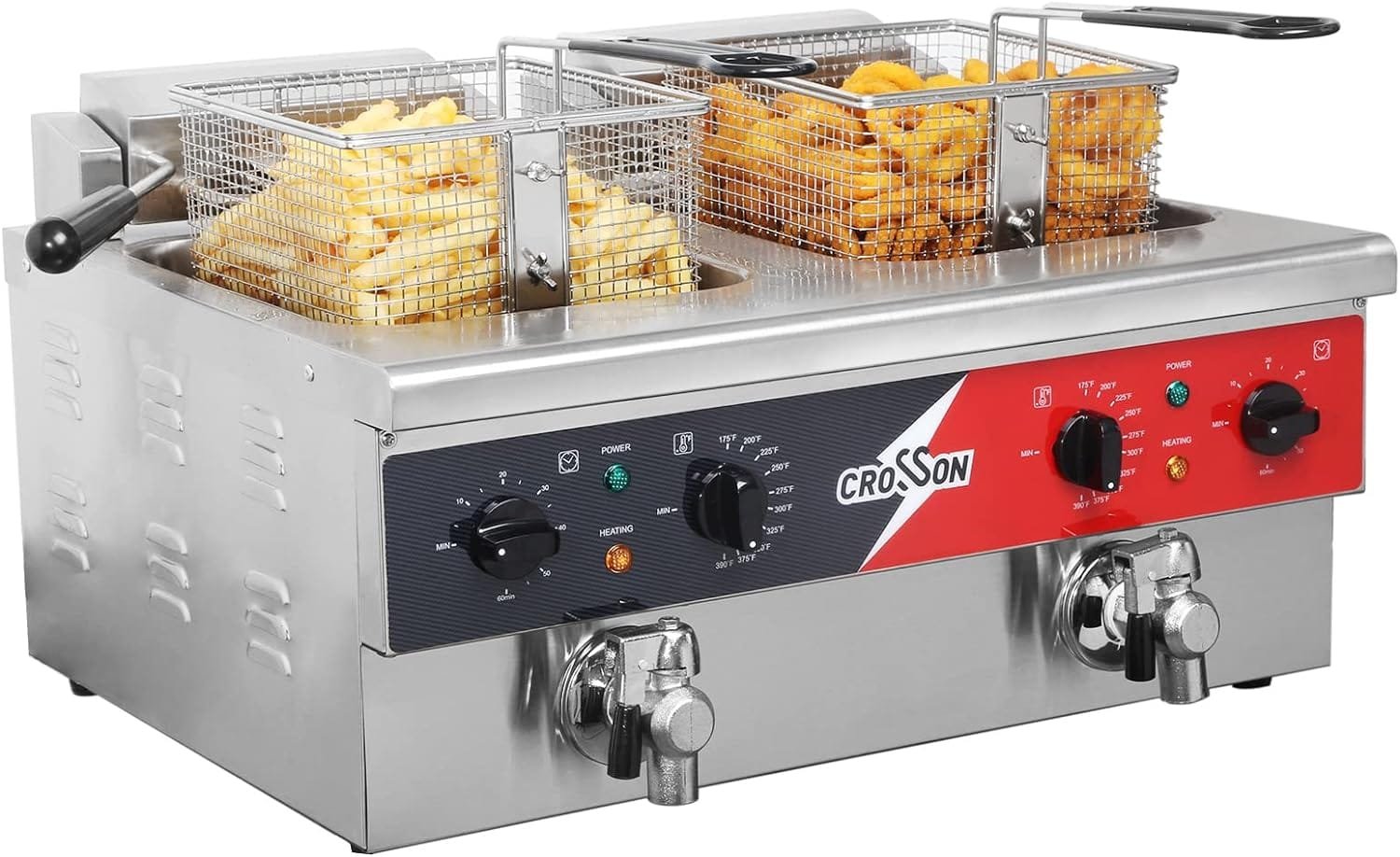 CROSSON 12L Dual Tank Countertop Electric Deep Fryer with Drain,Solid Basket and Lid for Restaurant and Home Use 120V,3600W Stainless Steel Commercial Deep Fryer (EF-6V-2) CROSSON 12L Dual Tank Countertop Electric Deep Fryer with Drain,Solid Basket and Lid for Restaurant and Home Use 120V,3600W Stainless Steel Commercial Deep Fryer (EF-6V-2)