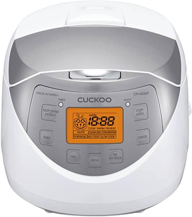 CUCKOO CR-0632F | 6-Cup (Uncooked) Micom Rice Cooker | 9 Menu Options: White Rice, Brown Rice More, Nonstick Inner Pot, Made in Korea | White/Grey CUCKOO CR-0632F | 6-Cup (Uncooked) Micom Rice Cooker | 9 Menu Options: White Rice, Brown Rice More, Nonstick Inner Pot, Made in Korea | White/Grey