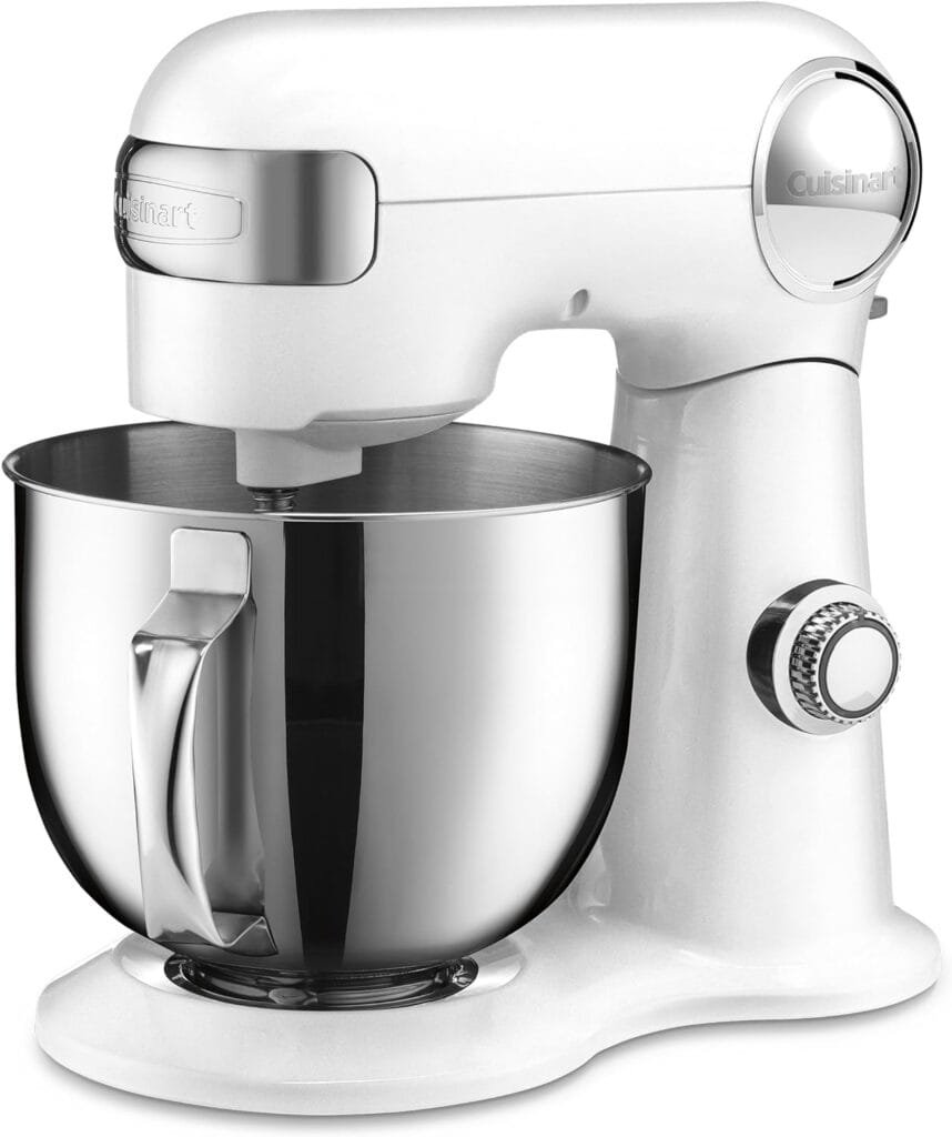 Cuisinart Stand Mixer, 12 Speed, 5.5 Quart Stainless Steel Bowl, Chef’s Whisk, Mixing Paddle, Dough Hook, Splash Guard w/ Pour Spout, White Linen, SM-50, Manual Cuisinart Stand Mixer, 12 Speed, 5.5 Quart Stainless Steel Bowl, Chef’s Whisk, Mixing Paddle, Dough Hook, Splash Guard w/ Pour Spout, White Linen, SM-50, Manual