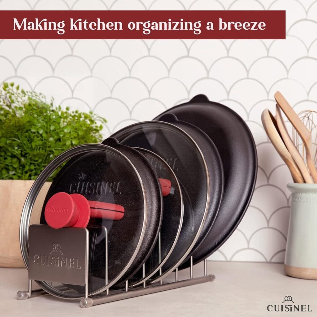 Cuisinel Heavy Duty Pan Organizer - 5 Tier Rack - Holds 50 LB - Holds Cast Iron Skillets, Griddles and Shallow Pots - Durable Steel Construction - Space Saving Kitchen Storage - No Assembly Required Cuisinel Heavy Duty Pan Organizer - 5 Tier Rack - Holds 50 LB - Holds Cast Iron Skillets, Griddles and Shallow Pots - Durable Steel Construction - Space Saving Kitchen Storage - No Assembly Required