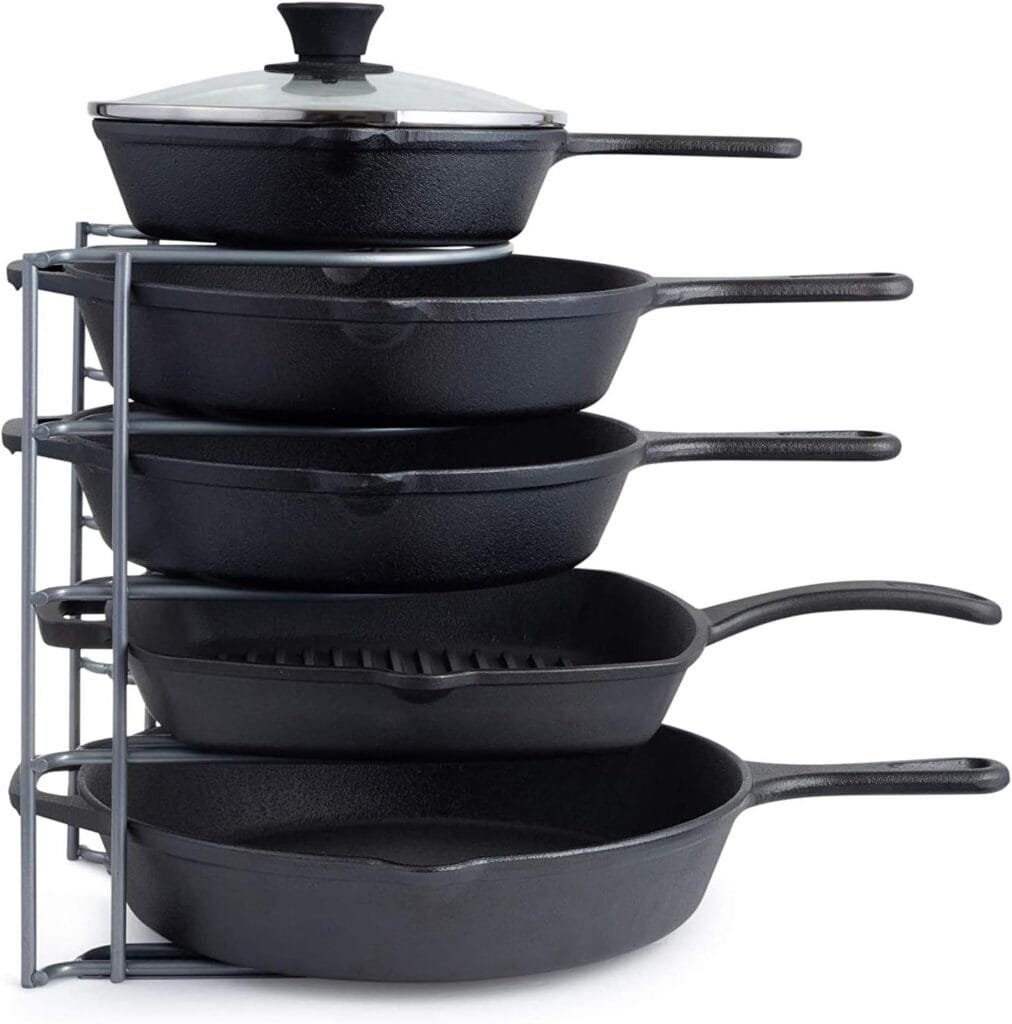 Cuisinel Heavy Duty Pan Organizer - 5 Tier Rack - Holds 50 LB - Holds Cast Iron Skillets, Griddles and Shallow Pots - Durable Steel Construction - Space Saving Kitchen Storage - No Assembly Required Cuisinel Heavy Duty Pan Organizer - 5 Tier Rack - Holds 50 LB - Holds Cast Iron Skillets, Griddles and Shallow Pots - Durable Steel Construction - Space Saving Kitchen Storage - No Assembly Required