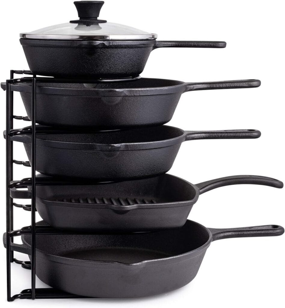 Cuisinel Heavy Duty Pan Organizer - 5 Tier Rack - Holds 50 LB - Holds Cast Iron Skillets, Griddles and Shallow Pots - Durable Steel Construction - Space Saving Kitchen Storage - No Assembly Required Cuisinel Heavy Duty Pan Organizer - 5 Tier Rack - Holds 50 LB - Holds Cast Iron Skillets, Griddles and Shallow Pots - Durable Steel Construction - Space Saving Kitchen Storage - No Assembly Required
