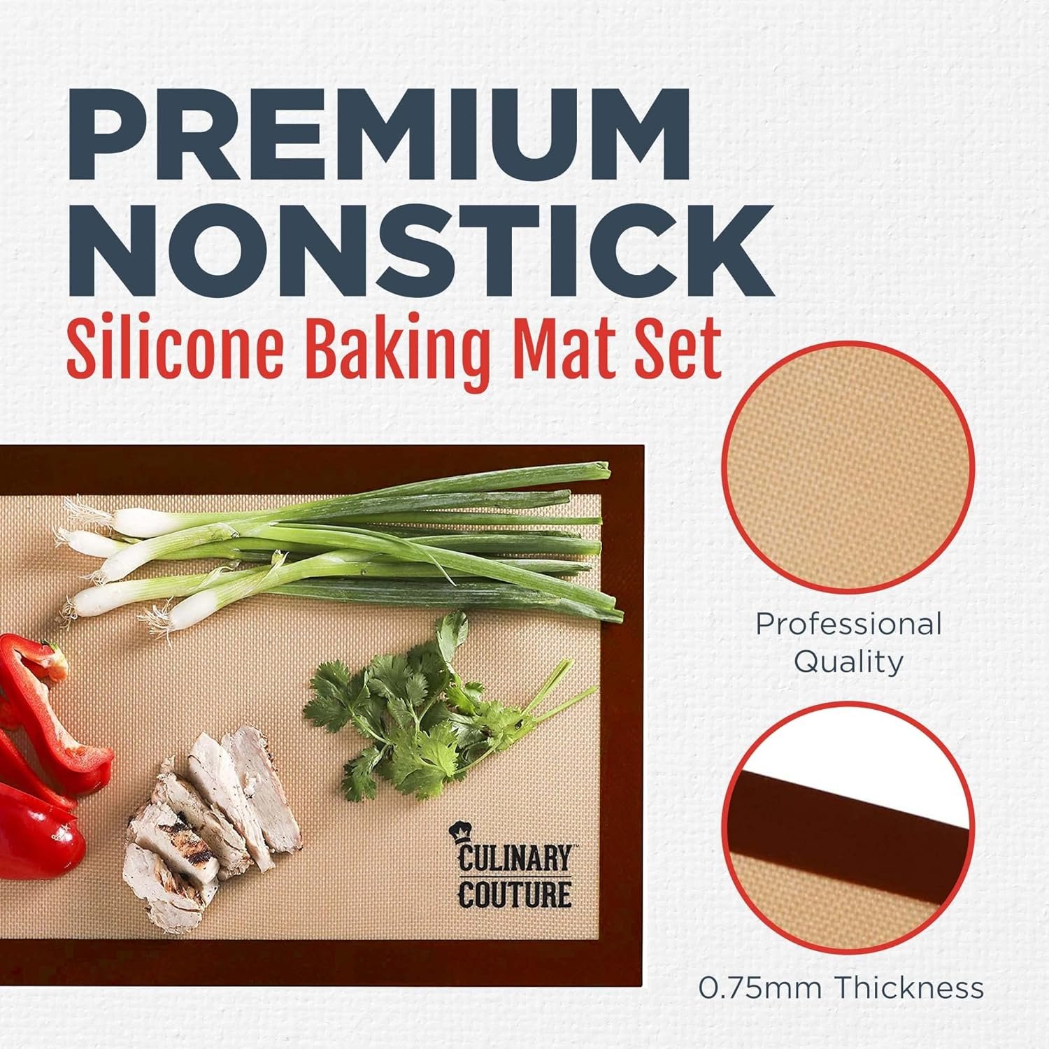 Culinary Couture Set of 2 Non-Stick Silicone Baking Mat Half Sheets - Reusable Silicone Mats for Baking Pans and Cookie Sheets - Silicone Baking Mats for Oven Culinary Couture Set of 2 Non-Stick Silicone Baking Mat Half Sheets - Reusable Silicone Mats for Baking Pans and Cookie Sheets - Silicone Baking Mats for Oven