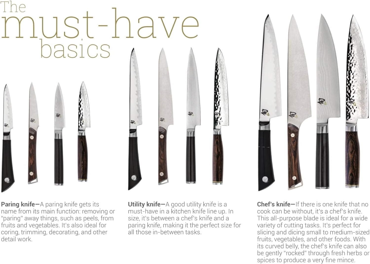Cutlery Classic 3 Piece Starter Set, Includes 8 Chefs, 3.5 Paring, 6 Utility Knife, Handcrafted Japanese Kitchen Knives, 3 sizes