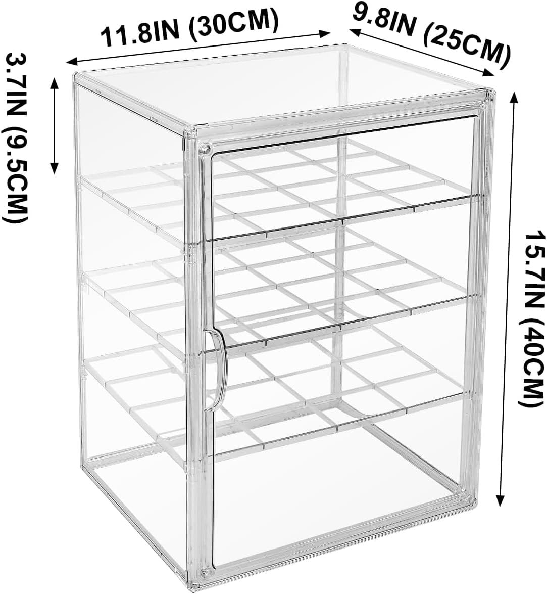 Cutora Extra Large 4 Tiers 15.7X11.8X9.8 Clear Acrylic Organizer Box Display Case, Plastic Holder with Magnetic Door and 3 Division Boards for Figures, Books, Handbags, Purses, Boots
