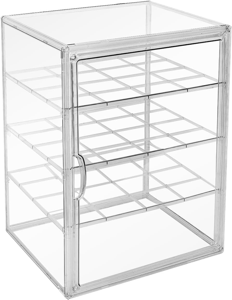 Cutora Extra Large 4 Tiers 15.7X11.8X9.8 Clear Acrylic Organizer Box Display Case, Plastic Holder with Magnetic Door and 3 Division Boards for Figures, Books, Handbags, Purses, Boots