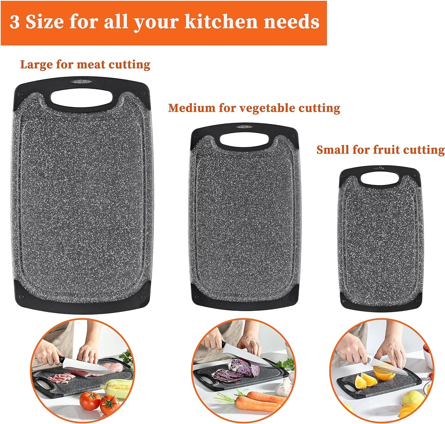 Cutting Board, Lccowot 3PCS Plastic Cutting Boards With Non-Slip Feet and Deep Drip Juice Groove, Easy Grip Handle Chopping Board for Meat, Veggies, Fruits, BPA Free, Dishwasher safe Cutting Board, Lccowot 3PCS Plastic Cutting Boards With Non-Slip Feet and Deep Drip Juice Groove, Easy Grip Handle Chopping Board for Meat, Veggies, Fruits, BPA Free, Dishwasher safe