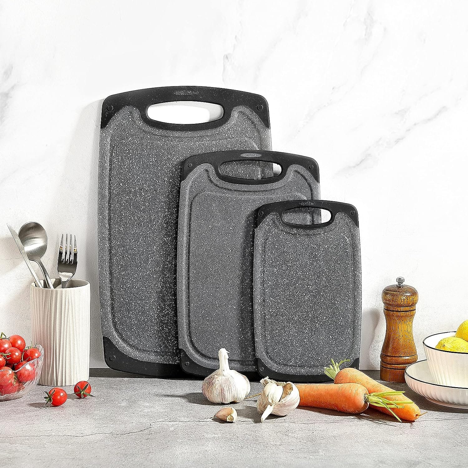 Cutting Board, Lccowot 3PCS Plastic Cutting Boards With Non-Slip Feet and Deep Drip Juice Groove, Easy Grip Handle Chopping Board for Meat, Veggies, Fruits, BPA Free, Dishwasher safe Cutting Board, Lccowot 3PCS Plastic Cutting Boards With Non-Slip Feet and Deep Drip Juice Groove, Easy Grip Handle Chopping Board for Meat, Veggies, Fruits, BPA Free, Dishwasher safe