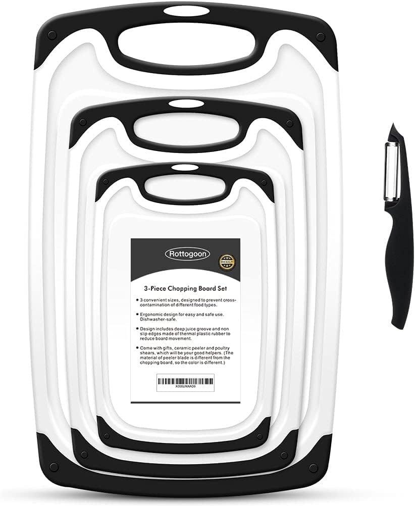 Cutting Boards for Kitchen, Plastic Chopping Board Set of 4 with Non-Slip Feet and Deep Drip Juice Groove, Easy Grip Handle, BPA Free, Non-porous, Dishwasher Safe Cutting Boards for Kitchen, Plastic Chopping Board Set of 4 with Non-Slip Feet and Deep Drip Juice Groove, Easy Grip Handle, BPA Free, Non-porous, Dishwasher Safe