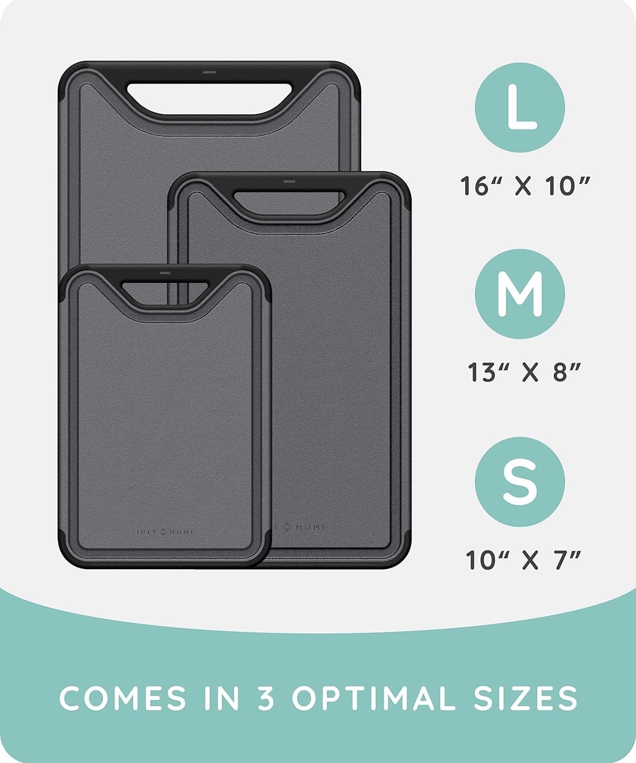 Cutting Boards for Kitchen, Plastic Cutting Board Set of 3, Dishwasher Safe Cutting Boards with Juice Grooves for Meat, Veggies, Fruits, Easy Grip Handle, Non-Slip (Black) Cutting Boards for Kitchen, Plastic Cutting Board Set of 3, Dishwasher Safe Cutting Boards with Juice Grooves for Meat, Veggies, Fruits, Easy Grip Handle, Non-Slip (Black)