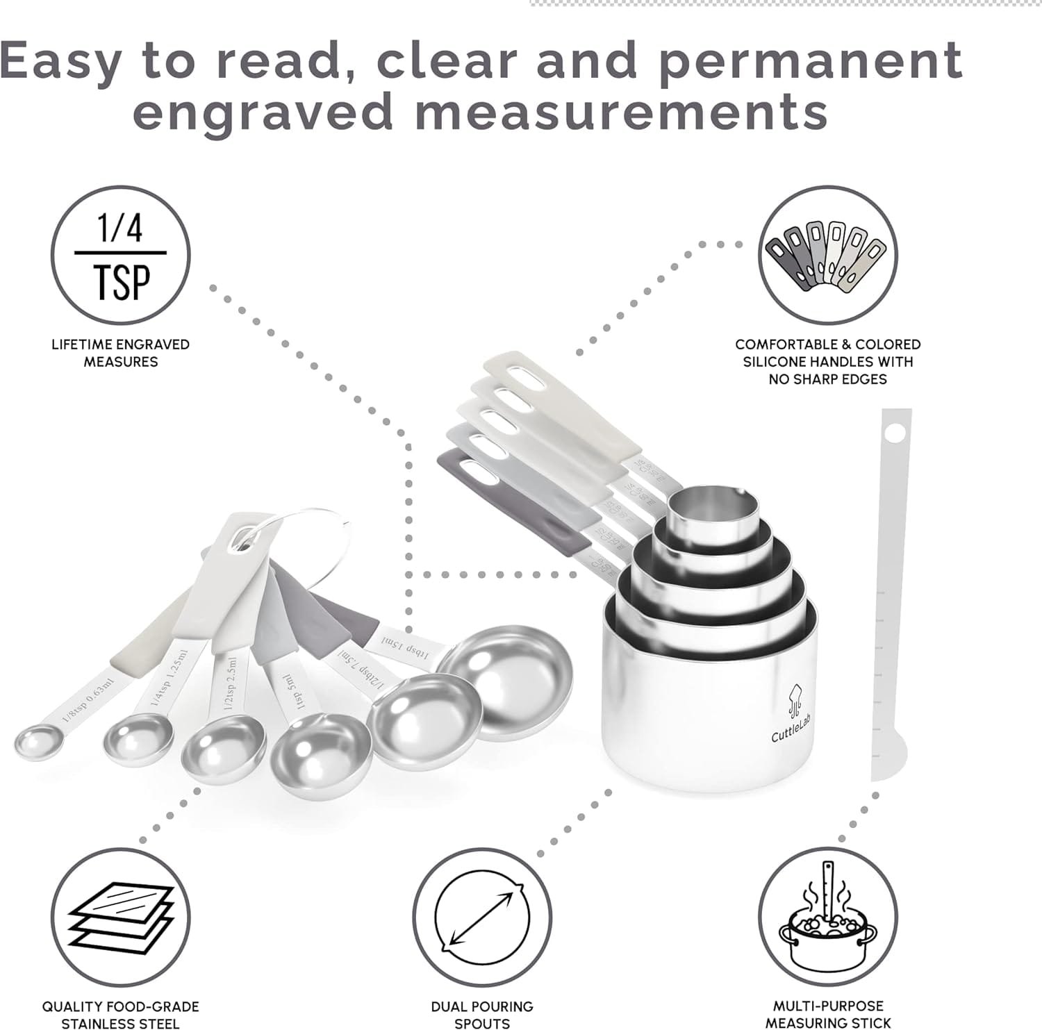 CuttleLab Measuring Cups and Measuring Spoons Set of 14 - Stainless Steel Measuring Cups and Spoons Set, Includes 1/8 Teaspoon Measuring Spoon, 1/8 Cup Measuring Cup, Leveler Dry (14, Farmhouse) CuttleLab Measuring Cups and Measuring Spoons Set of 14 - Stainless Steel Measuring Cups and Spoons Set, Includes 1/8 Teaspoon Measuring Spoon, 1/8 Cup Measuring Cup, Leveler Dry (14, Farmhouse)