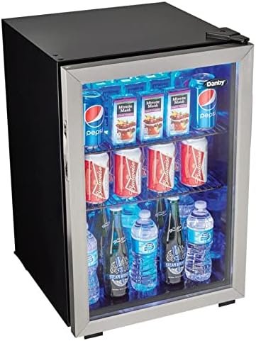 Danby DBC026A1BSSDB 95 Can Beverage Center, 2.6 Cu.Ft Refrigerator for Basement, Dining, Living Room, Drink Cooler Perfect for Beer, Pop, Water, Black/Stainless-Steel