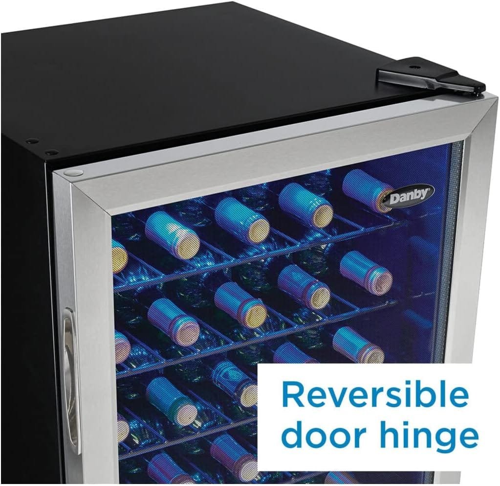 Danby DWC036A2BDB-6 3.3 Cu. Ft. Free Standing Wine Cooler, Holds 36 Bottles, Single Zone Drinks Fridge with Glass Door-Beverage Chiller for Kitchen, Home Bar, in Black