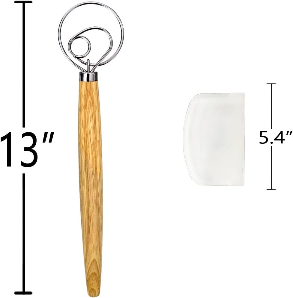 Danish Dough Whisk, Dutch Style Bread Whisk For Dough Cooking Kitchen with Stainless Steel Danish Whisk Bread Mixer 13 and Dough Scraper Danish Dough Whisk, Dutch Style Bread Whisk For Dough Cooking Kitchen with Stainless Steel Danish Whisk Bread Mixer 13 and Dough Scraper