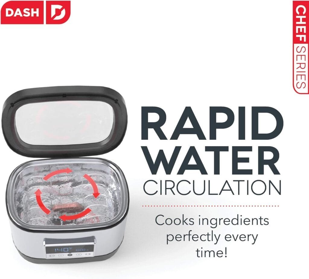 Dash Chef Series Stainless Steel Sous Vide, Temperature Control For Steak/Poultry/Seafood/Vegetables with Timer Vacuum Bags + Pump Included, 8.5 Quart Dash Chef Series Stainless Steel Sous Vide, Temperature Control For Steak/Poultry/Seafood/Vegetables with Timer Vacuum Bags + Pump Included, 8.5 Quart