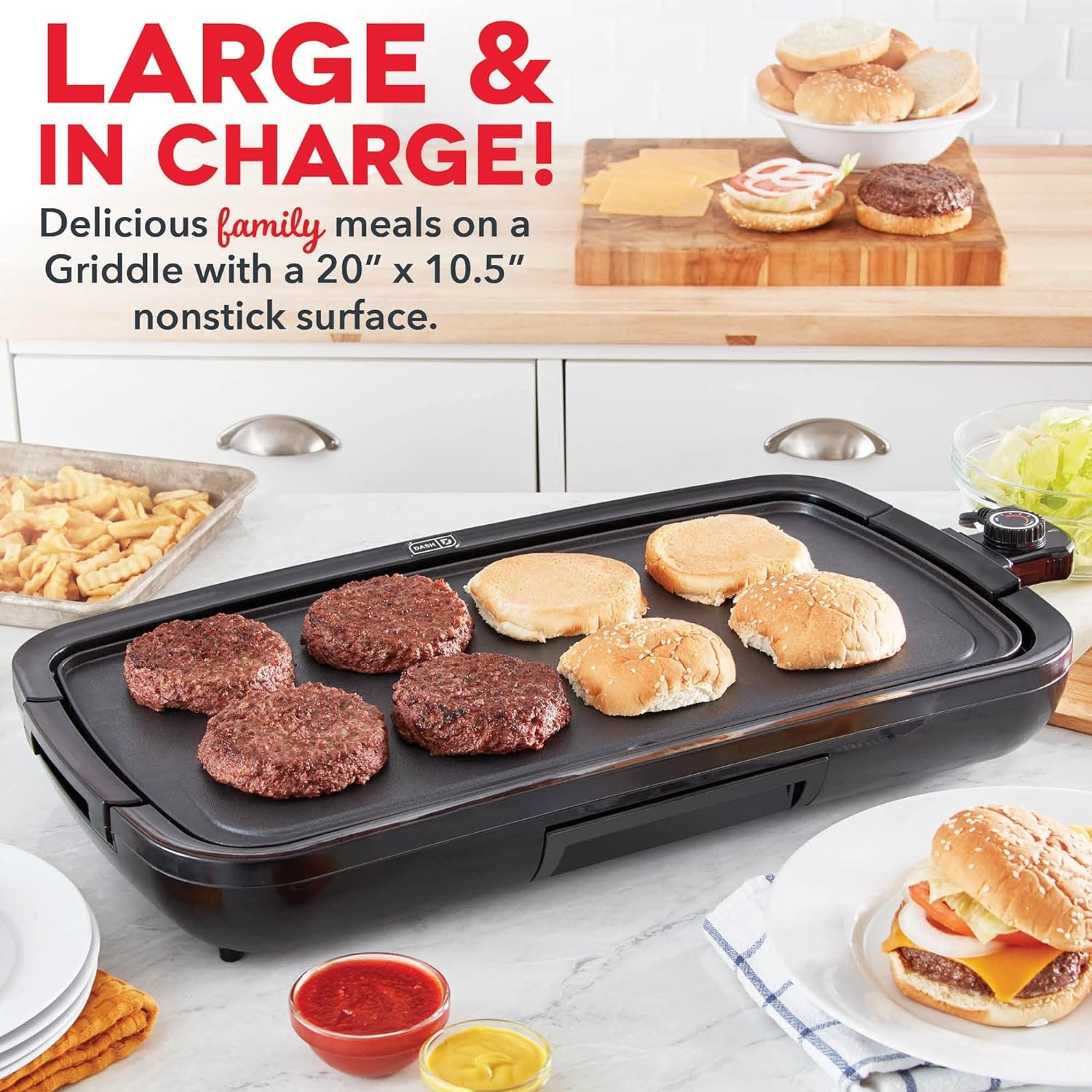 DASH Deluxe Everyday Electric Griddle with Dishwasher Safe Removable Nonstick Cooking Plate for Pancakes, Burgers, Eggs and more, Includes Drip Tray + Recipe Book, 20” x 10.5”, 1500-Watt - Aqua