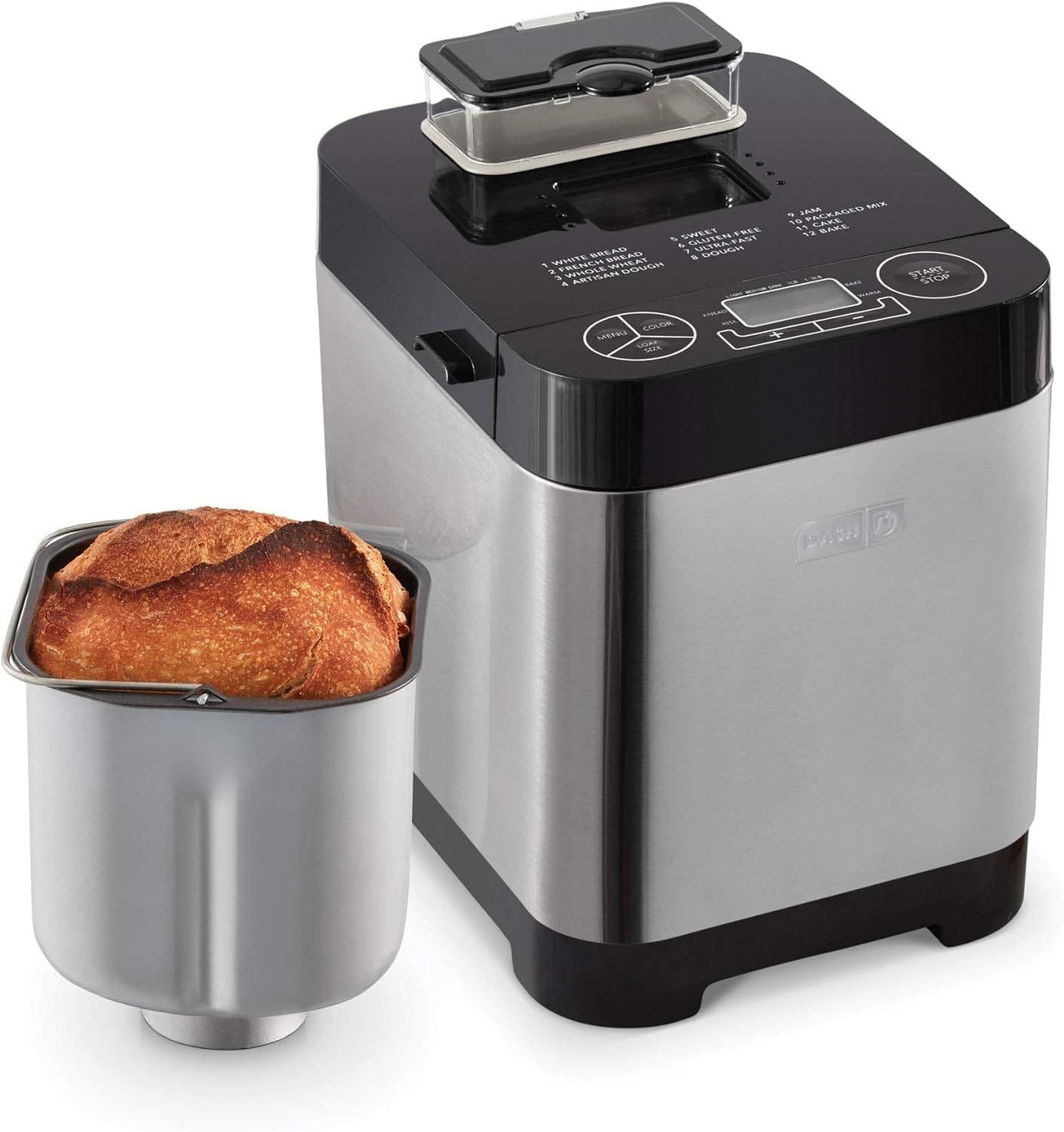 Dash Everyday Stainless Steel Bread Maker, Up to 1.5lb Loaf, Programmable, 12 Settings + Gluten Free Automatic Filling Dispenser - Black Dash Everyday Stainless Steel Bread Maker, Up to 1.5lb Loaf, Programmable, 12 Settings + Gluten Free Automatic Filling Dispenser - Black