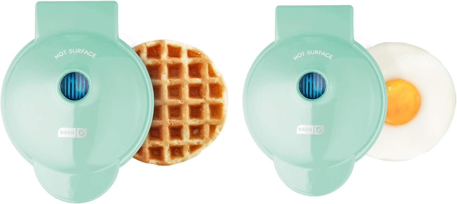 DASH Mini Maker Waffle Maker + Griddle, 2-Pack Griddle + Waffle Iron - Aqua DASH Mini Maker Waffle Maker + Griddle, 2-Pack Griddle + Waffle Iron - Aqua