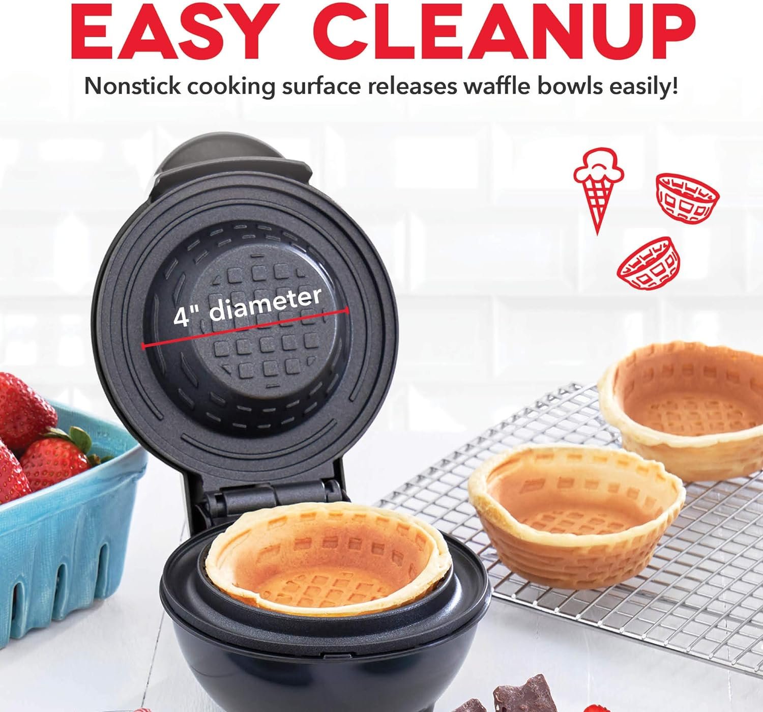 DASH Mini Waffle Bowl Maker for Breakfast, Burrito Bowls, Ice Cream and Other Sweet Desserts, Recipe Guide Included - Aqua