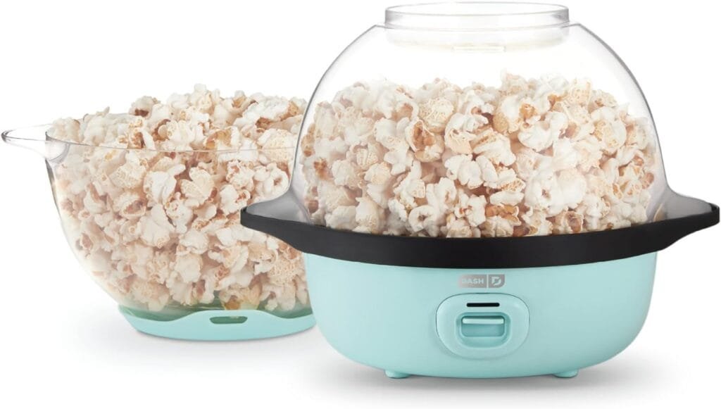 DASH SmartStore™ Deluxe Stirring Popcorn Maker, Hot Oil Electric Popcorn Machine with Large Lid for Serving Bowl and Convenient Storage, 24 Cups – Aqua