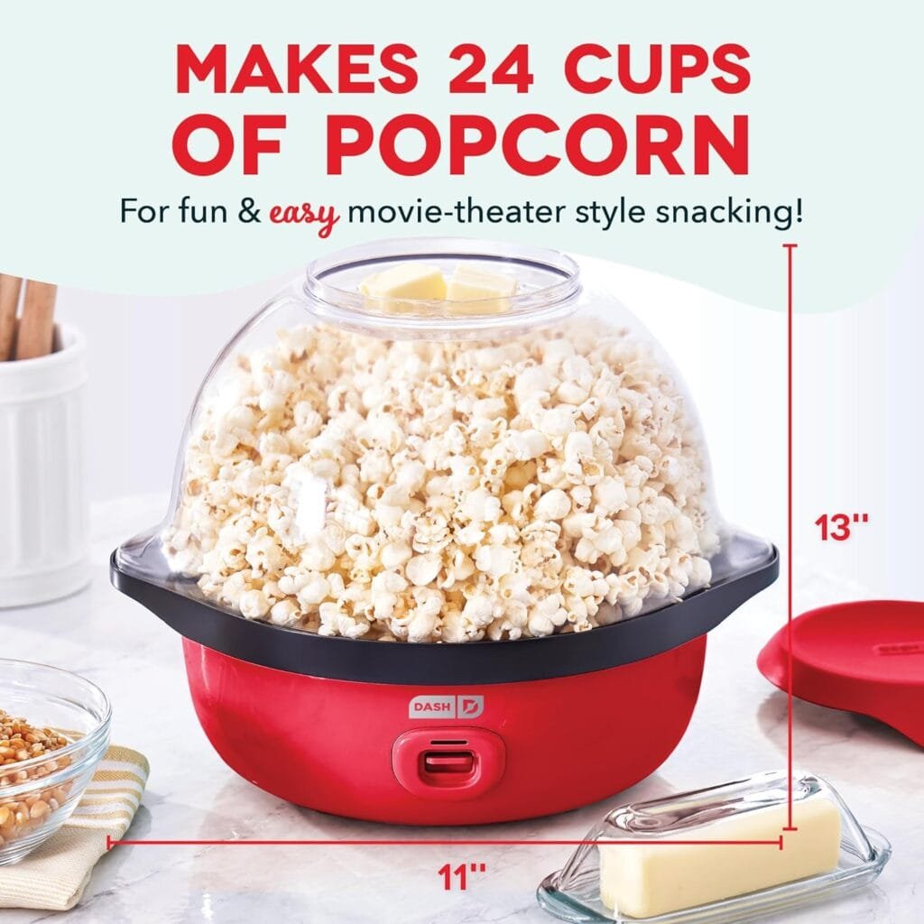 DASH SmartStore™ Deluxe Stirring Popcorn Maker, Hot Oil Electric Popcorn Machine with Large Lid for Serving Bowl and Convenient Storage, 24 Cups – Aqua