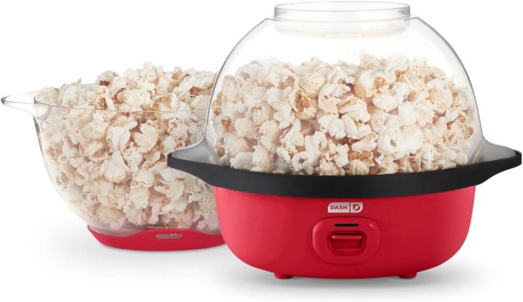 DASH SmartStore™ Stirring Popcorn Maker, 3QT Hot Oil Electric Popcorn Machine with Clear Bowl, 12 Cups - Red DASH SmartStore™ Stirring Popcorn Maker, 3QT Hot Oil Electric Popcorn Machine with Clear Bowl, 12 Cups - Red