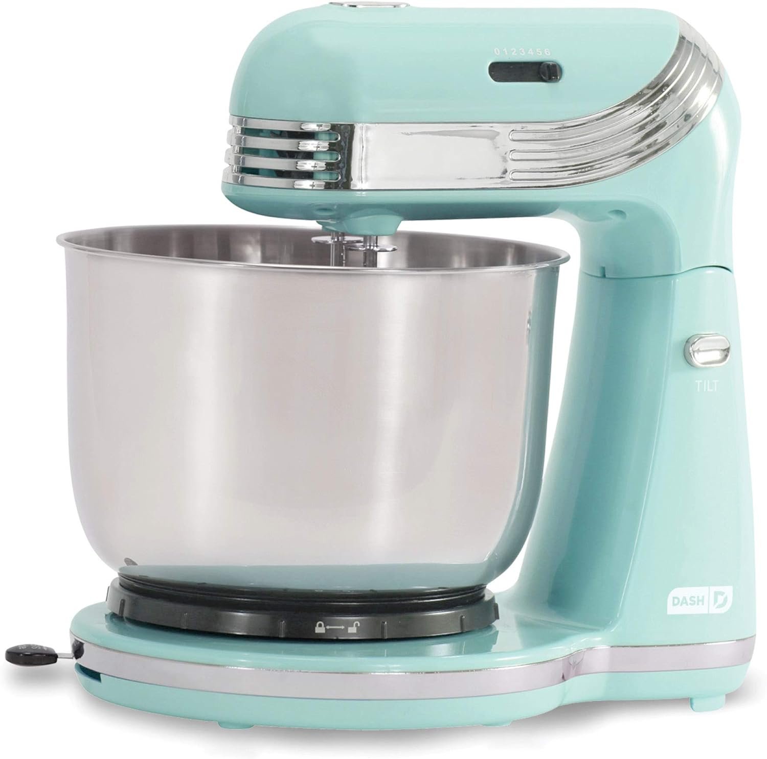 Dash Stand Mixer (Electric Mixer for Everyday Use): 6 Speed Stand Mixer with 3 Quart Stainless Steel Mixing Bowl, Dough Hooks  Mixer Beaters for Dressings, Frosting, Meringues  More - Aqua