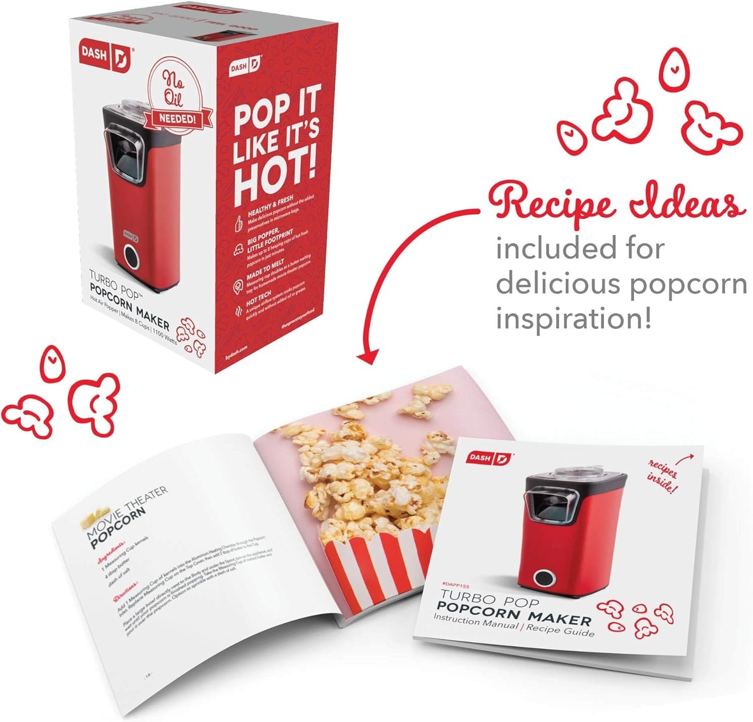 DASH Turbo POP Popcorn Maker with Measuring Cup to Portion Popping Corn Kernels + Melt Butter, 8 Cup Popcorn Machine - Aqua