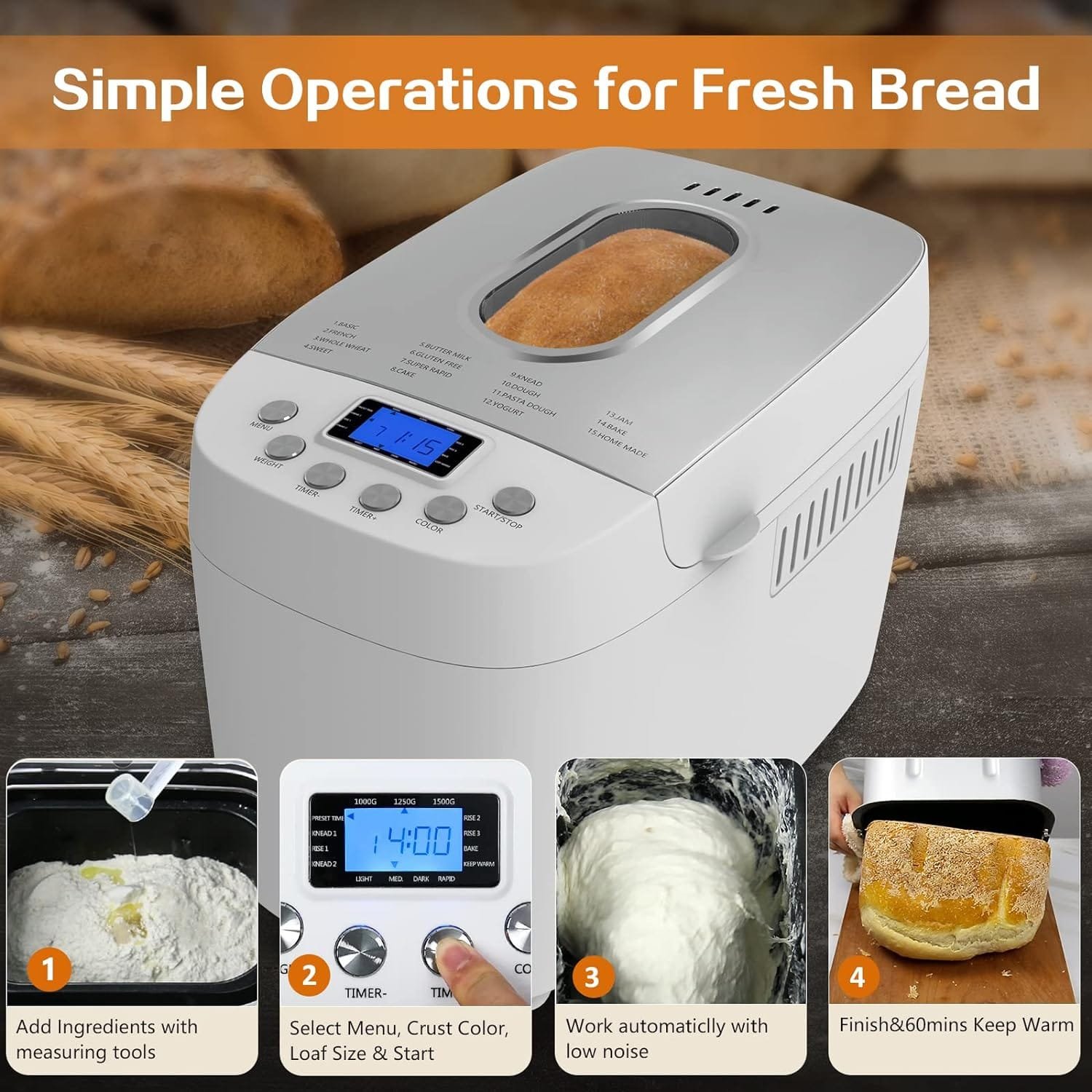 Davivy Bread Maker Machine 3LB Dough Maker,15-in-1 Automatic Bread Machine Maker with Nonstick Bowl, Jam Yogurt, 3 Loaf Sizes and 3 crust settings,15-H Delay Timer(850W,Silver,3.3LB) Davivy Bread Maker Machine 3LB Dough Maker,15-in-1 Automatic Bread Machine Maker with Nonstick Bowl, Jam Yogurt, 3 Loaf Sizes and 3 crust settings,15-H Delay Timer(850W,Silver,3.3LB)