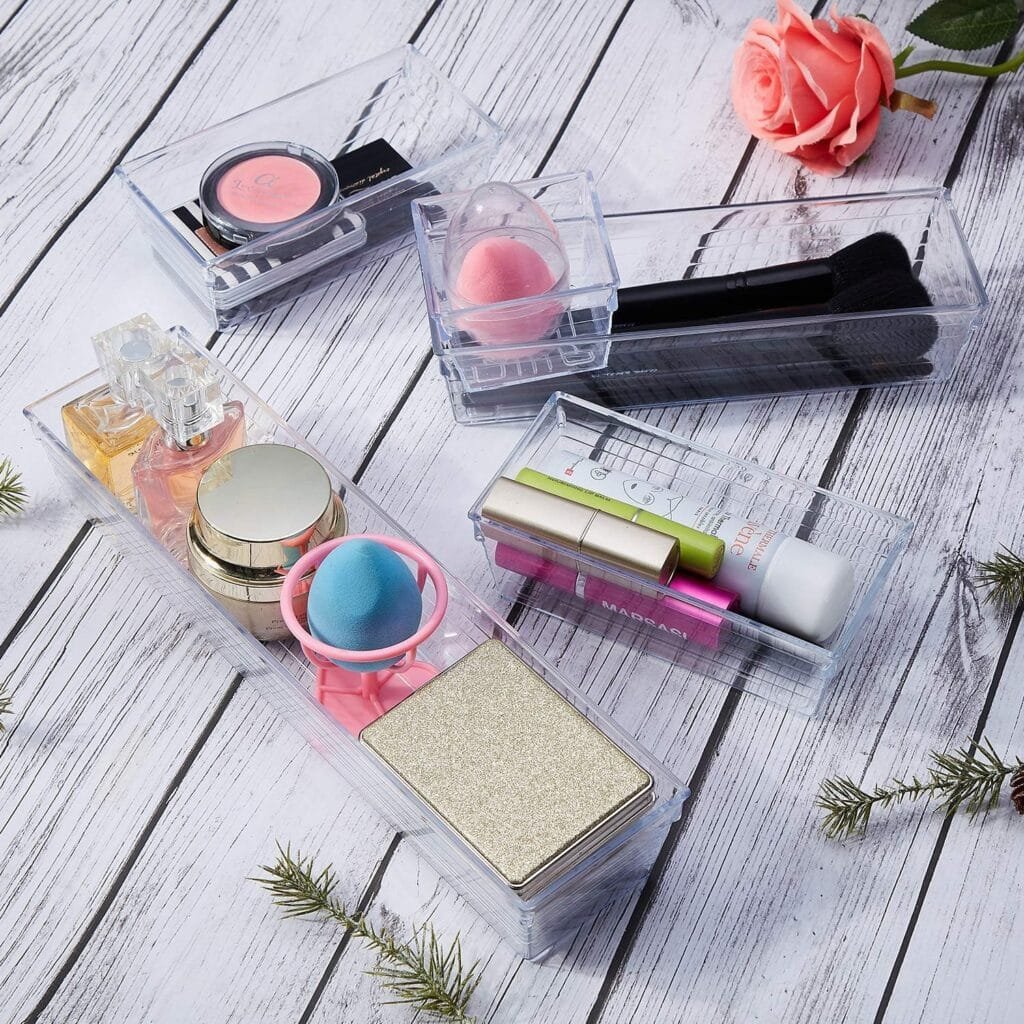 DCA 14 PCS Clear Plastic Drawer Organizer Tray for Makeup, Kitchen Utensils, Jewelries and Gadgets DCA 14 PCS Clear Plastic Drawer Organizer Tray for Makeup, Kitchen Utensils, Jewelries and Gadgets