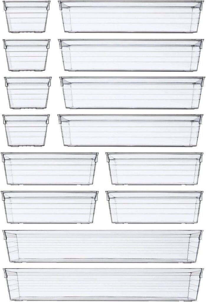 DCA 14 PCS Clear Plastic Drawer Organizer Tray for Makeup, Kitchen Utensils, Jewelries and Gadgets DCA 14 PCS Clear Plastic Drawer Organizer Tray for Makeup, Kitchen Utensils, Jewelries and Gadgets