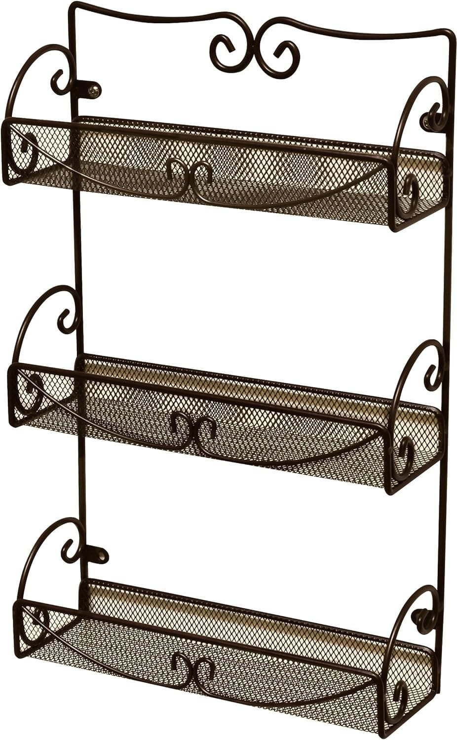 Deco Brothers 3 Tier Wall Mounted Hanging Spice Rack, Bronze
