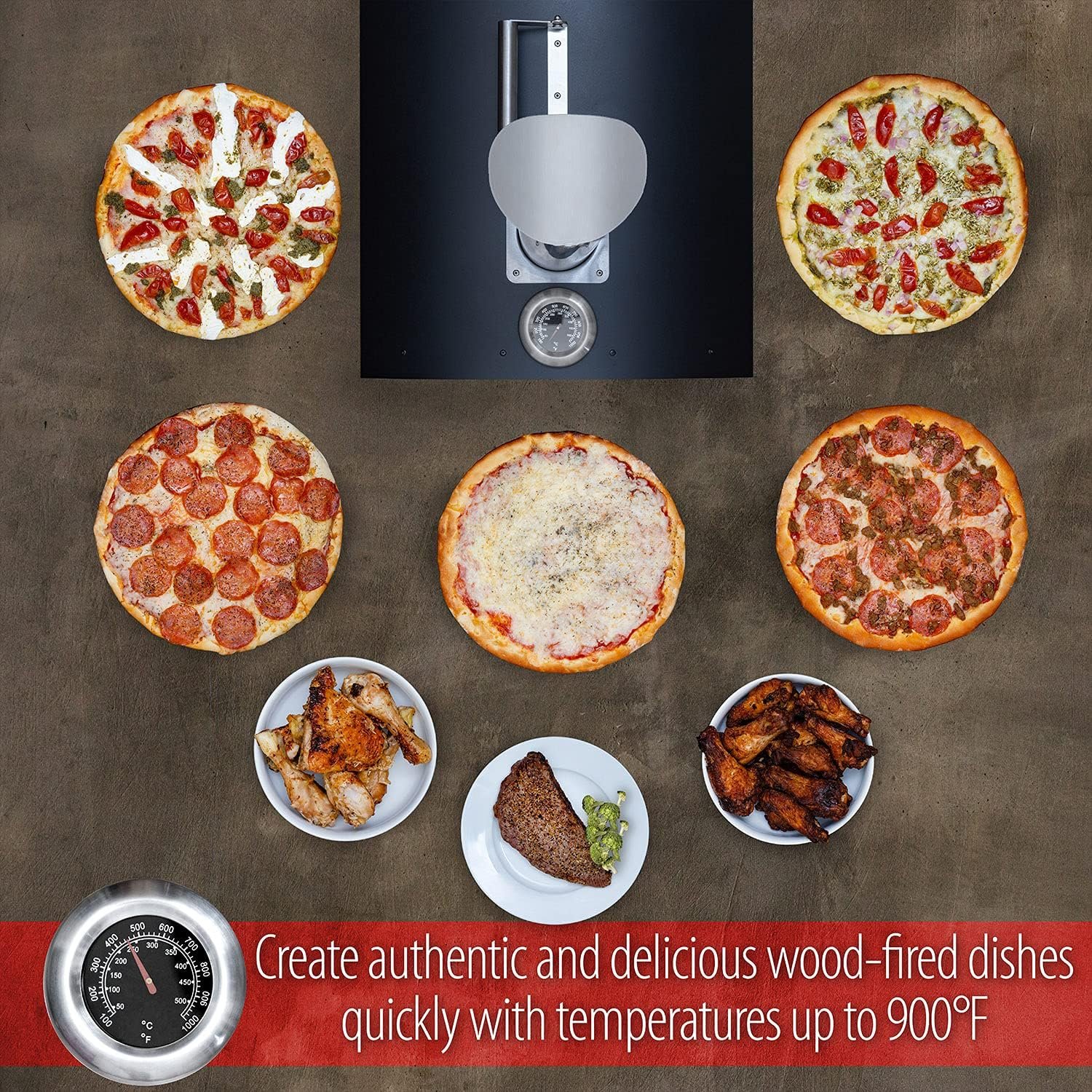 Deco Chef Outdoor Pizza Oven with 2-in-1 Pizza and Grill Oven Functionality, 13 Pizza Stone, Portable 3-Layer Stainless Steel Construction, Pizza Peel, Dough Scraper, Scoop, Slotted Grill (Black)