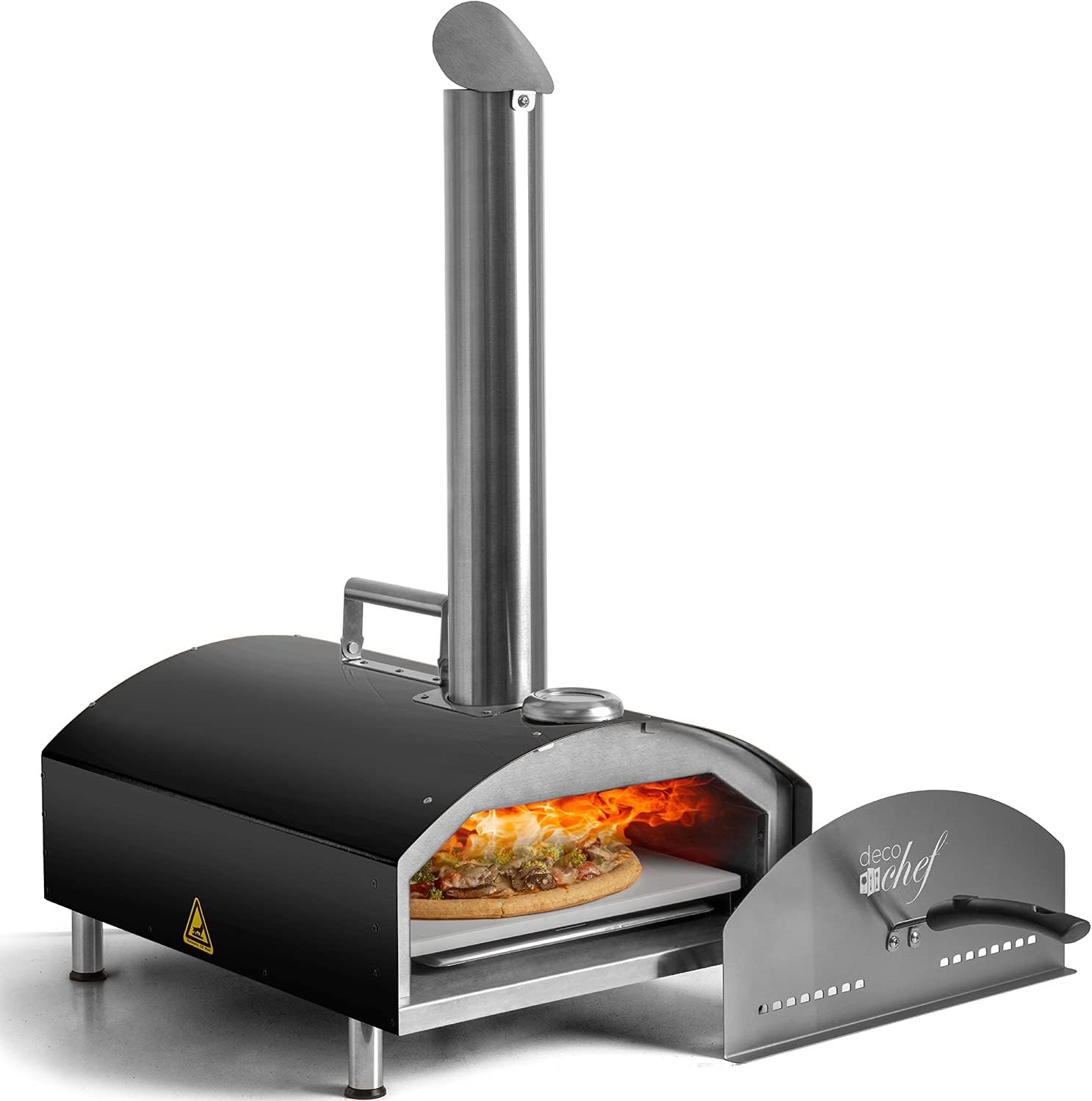 Deco Chef Outdoor Pizza Oven with 2-in-1 Pizza and Grill Oven Functionality, 13 Pizza Stone, Portable 3-Layer Stainless Steel Construction, Pizza Peel, Dough Scraper, Scoop, Slotted Grill (Black)