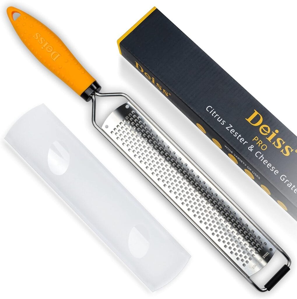 Deiss PRO Lemon Zester  Heavy Duty Cheese Grater  Vegetable Grater — Parmesan Cheese Lemon, Garlic, Nutmeg, Chocolate, Fruits, Vegetables, Ginger Grater - Cheese Shredder  Stainless Steel Grater Deiss PRO Lemon Zester  Heavy Duty Cheese Grater  Vegetable Grater — Parmesan Cheese Lemon, Garlic, Nutmeg, Chocolate, Fruits, Vegetables, Ginger Grater - Cheese Shredder  Stainless Steel Grater