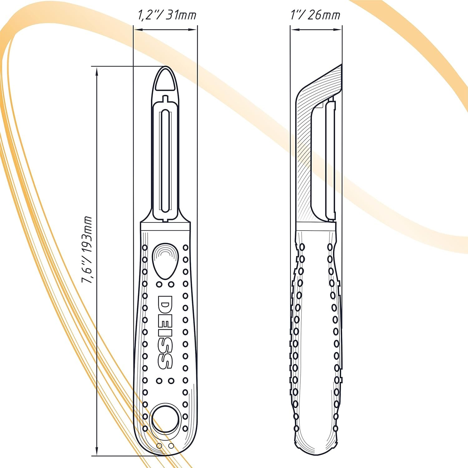 Deiss PRO Swivel Vegetable Peeler - Sharp Stainless Steel Peeler With Easy Non-Slip Hand Grip, Potato Peelers For Kitchen, Fruit, Carrot, Apple, Veggie, Kiwi, Durable, And Dishwasher Safe (ORANGE)