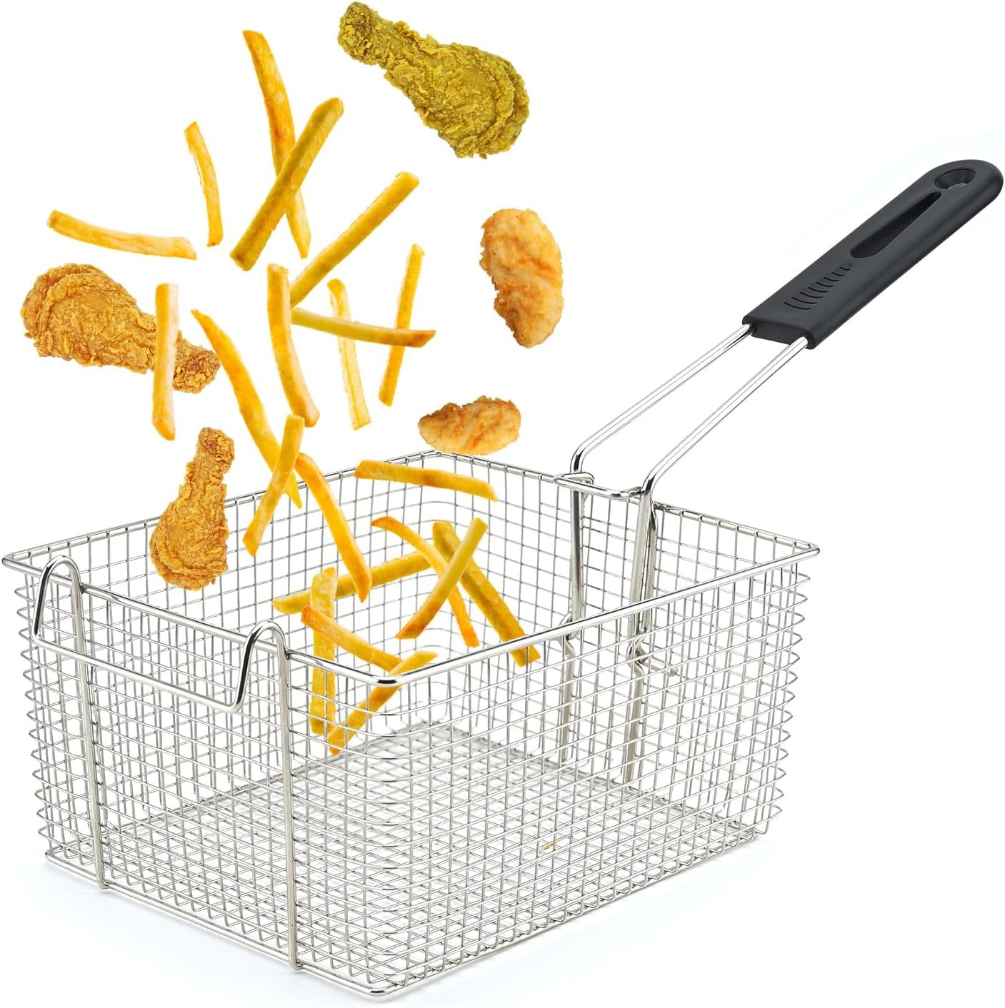 Delizon Electric Fryer Basket for Frying Serving Food, with Rubber Handle Grip, 7.2 x 8.3 x 4.3 Heavy Duty Construction Suitable for fry chicken, fish, french fries, (2 Pcs)
