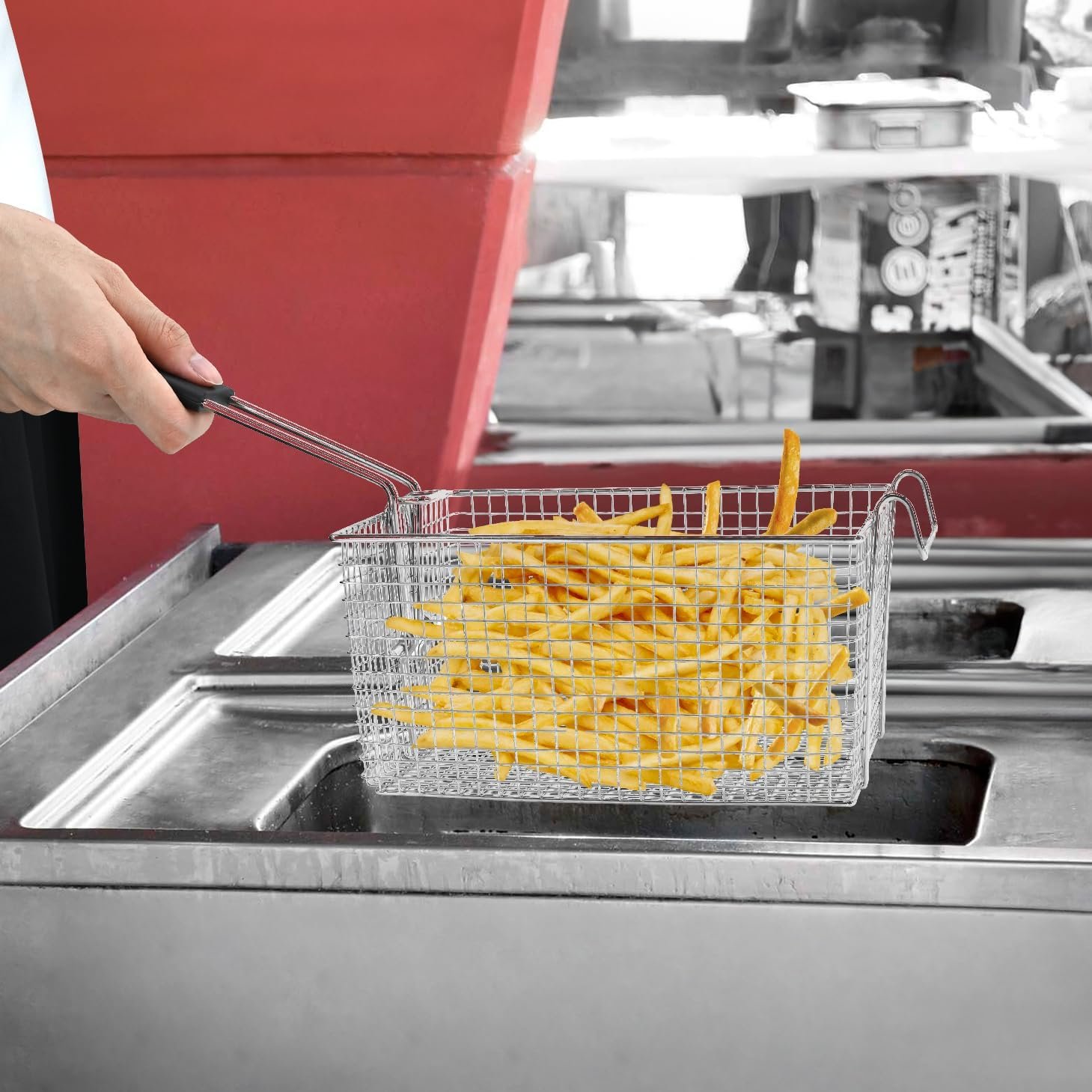 Delizon Electric Fryer Basket for Frying Serving Food, with Rubber Handle Grip, 7.2 x 8.3 x 4.3 Heavy Duty Construction Suitable for fry chicken, fish, french fries, (2 Pcs)