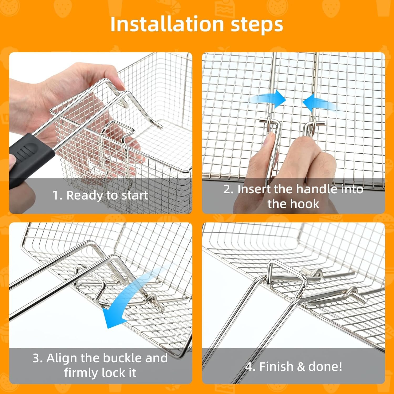 Delizon Electric Fryer Basket for Frying Serving Food, with Rubber Handle Grip, 7.2 x 8.3 x 4.3 Heavy Duty Construction Suitable for fry chicken, fish, french fries, (2 Pcs)