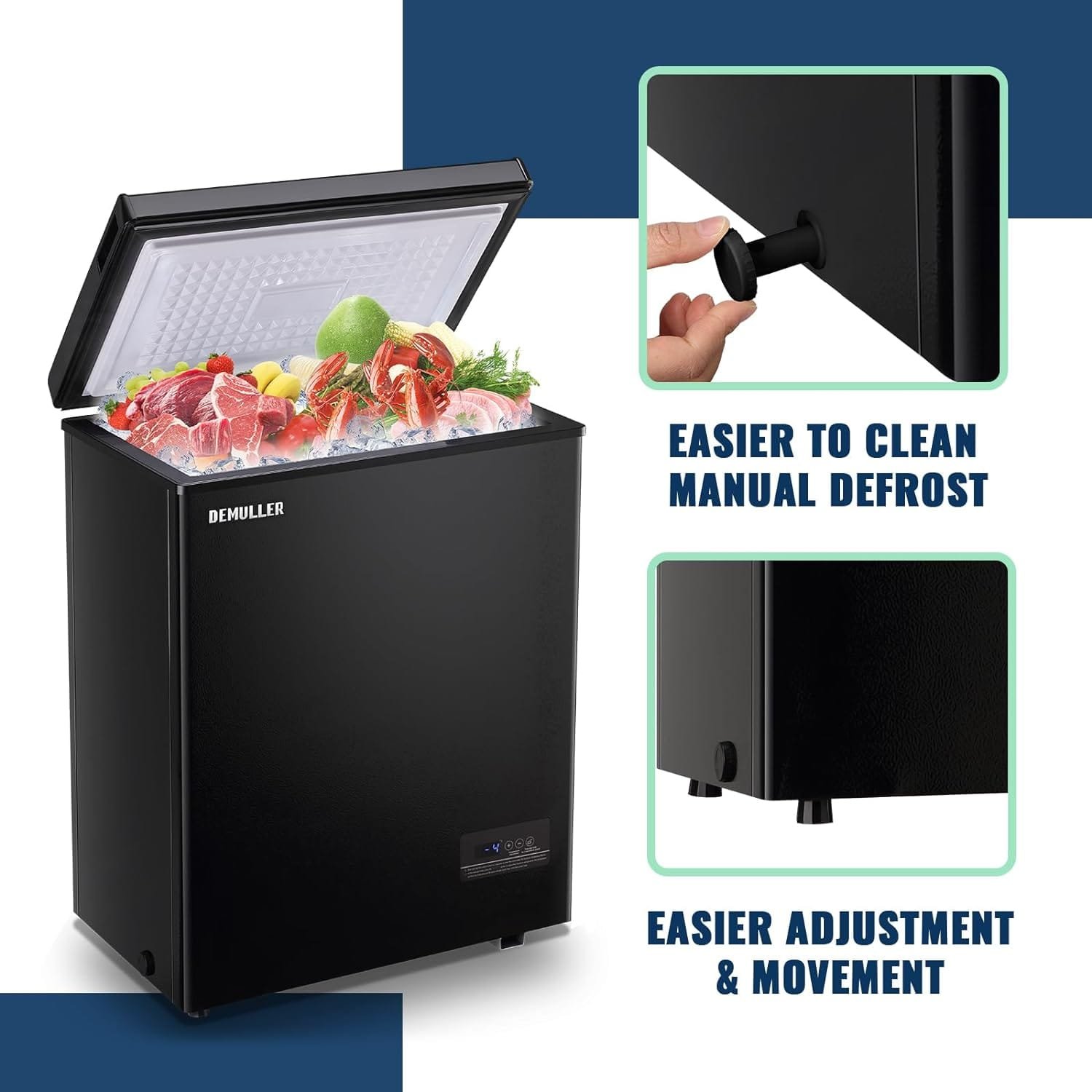 DEMULLER 3.5 Cu.Ft Chest Freezer with 2 Removable Baskets Compact Mini Deep Freezers Electronic Thermostat (50℉ to -12℉)  Stay-Open Lid  Manual Defrost, Garage Kitchen Basement Apartment, White DEMULLER 3.5 Cu.Ft Chest Freezer with 2 Removable Baskets Compact Mini Deep Freezers Electronic Thermostat (50℉ to -12℉)  Stay-Open Lid  Manual Defrost, Garage Kitchen Basement Apartment, White