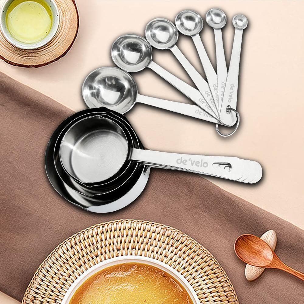 DEVELO Stainless Steel Measuring Cups  Spoons Set, Cups and Spoons, Kitchen Gadgets for Cooking  Baking (4+6) DEVELO Stainless Steel Measuring Cups  Spoons Set, Cups and Spoons, Kitchen Gadgets for Cooking  Baking (4+6)